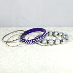 Elegant Purple and Silver Tone Bangle Set